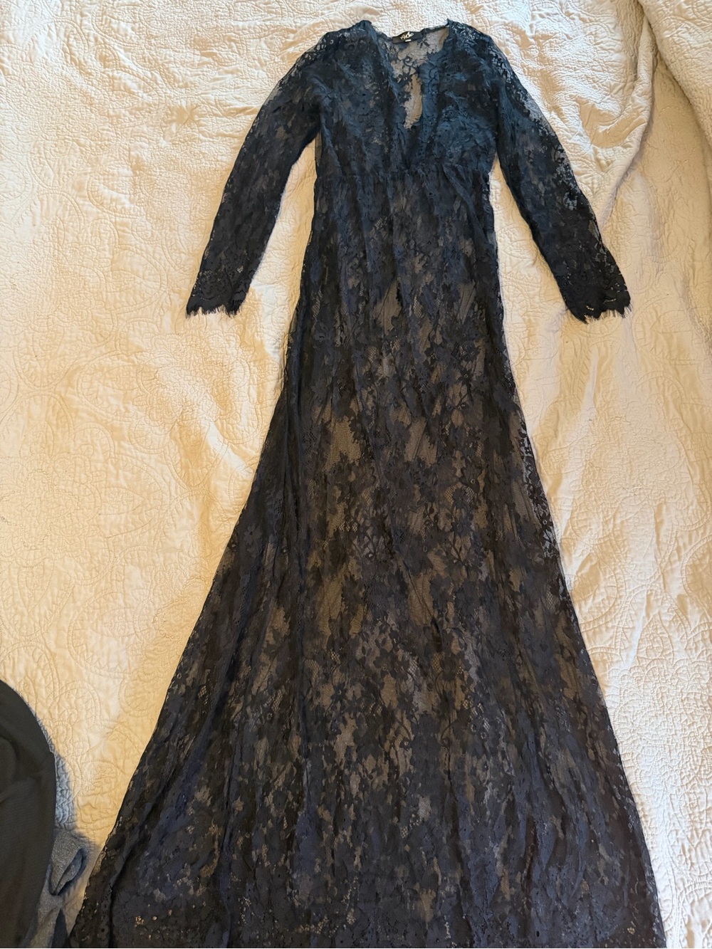 Elegant Black sheer Lace Long-Sleeve long length Maxi Dress